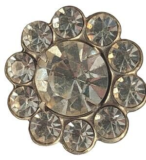 3 Vtge Rhinestone Buttons 7/8" Curved Shanks Clear On Silver Color